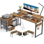 AODK 70 Inch L Shaped Computer Desk with Power 70 Inches, Rustic Brown 