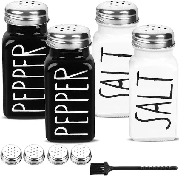 4 Pack Salt and Pepper Shakers Set, Glass Salt Shaker with Stainless Steel Lid, 