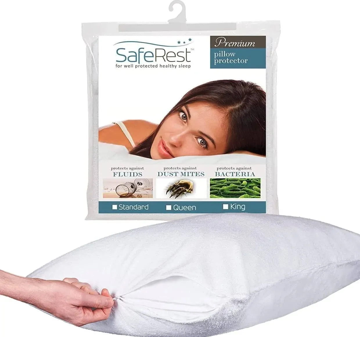 Saferest Premium Hypoallergenic Bed Bug Proof Zippered Waterproof Pillow Protector (1) Standard Size