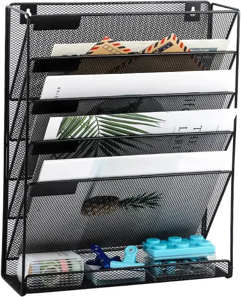 Desk File Organizer Mesh 5-Tier, Hanging Wall Mount Document Organization Sta...