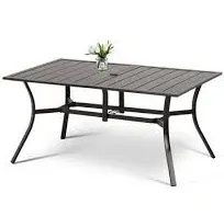 Aoodor Patio Dining Table for 6 People 59"L x 38"W Rectangular Metal Outdoor Dining Table with Adjustable Umbrella Hole