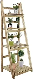 Babion 4 Tier Ladder Shelf Brown, Home Office Ladder Bookcase and 4 Tier Bookshelf, Wood Ladder Shelf and Multifunctional Ladder Bookcase Storage Rack