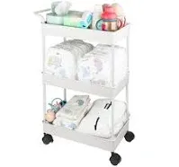 Volnamal Baby Diaper Caddy Plastic Movable Diaper Cart Newborn Nursery Essentials ...