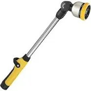 FANHAO 16 Inches Garden Watering Wand, 180° Rotating Head Hose Wand with Thumb Control Shut Off Valve 8 Patterns Heavy Duty Garden Hose Nozzle Yellow