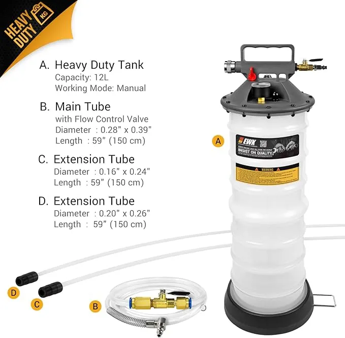 EWK 13.5L Heavy Duty Pneumatic Oil Extractor/Dispenser Pump for Automotive Fluids Vacuum Evacuation