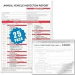 FITPEAK Annual Vehicle Inspection Report Form 25-pk 3-Ply Carbonless, 8.5" x 11.75" + 2-Ply Vinyl with Mylar Laminate Label 5" x 4"