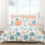 Lush Decor Coastal Reef Feather Reversible Oversized 5 Piece Quilt Set