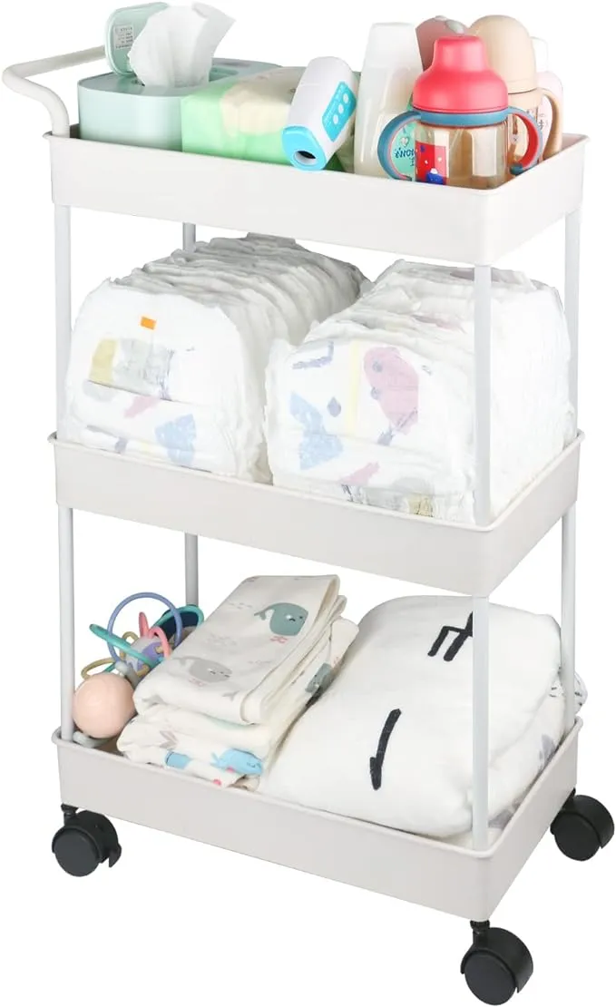 Volnamal Baby Diaper Caddy Plastic Movable Diaper Cart Newborn Nursery Essentials ...