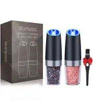 Gravity Electric Salt and Pepper Grinder Set,Battery Operated Automatic Salt and Pepper Mill Set - Blue LED Light,Adjustable Coarseness,One Handed Operation(Silver 2 pack)