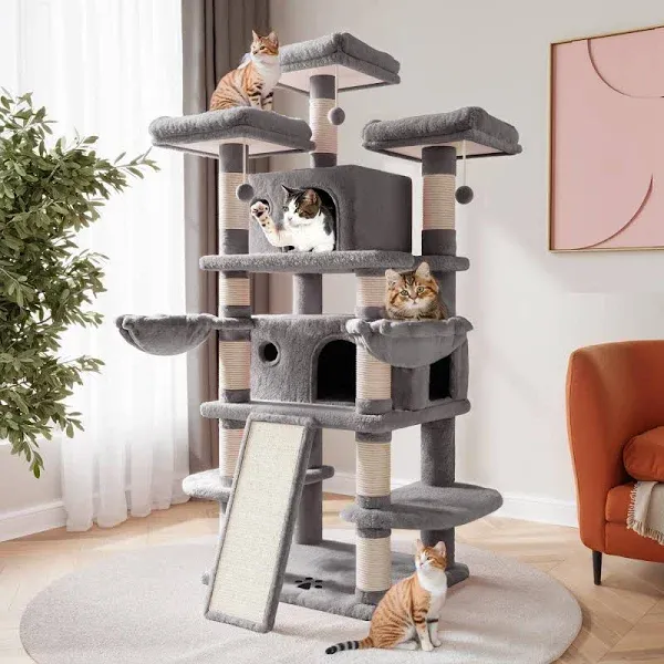 SHA CERLIN 68 Inches Multi-Level Large Cat Tree for Large Cats/Big Cat Tower with Cat Condo/Cozy Plush Cat Perches/Sisal Scratching Posts and