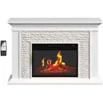 Electric Fireplace with Mantel - Freestanding Heater with Remote Control, Light-Adjustable LED Flames, and Faux Logs and Stones by Northwest (White)