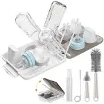 6 in 1 Baby Bottle Cleaning Brush Set with Soap Dispenser, Drying Rack (White)