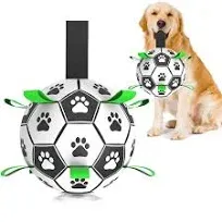 Amasiver Dog Soccer Ball Toys with Straps - 8 inch Large Herding Ball for Dogs, Interactive Dog Toys for Tug of War, Dog Tug Toy Birthday Gifts, Dog