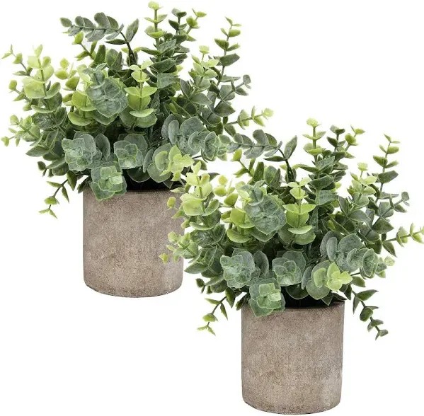 Winlyn Set of 3 Mini Potted Artificial Eucalyptus Plants Plastic Fake Green Rosemary Plant for Home Decor Office Desk Sh