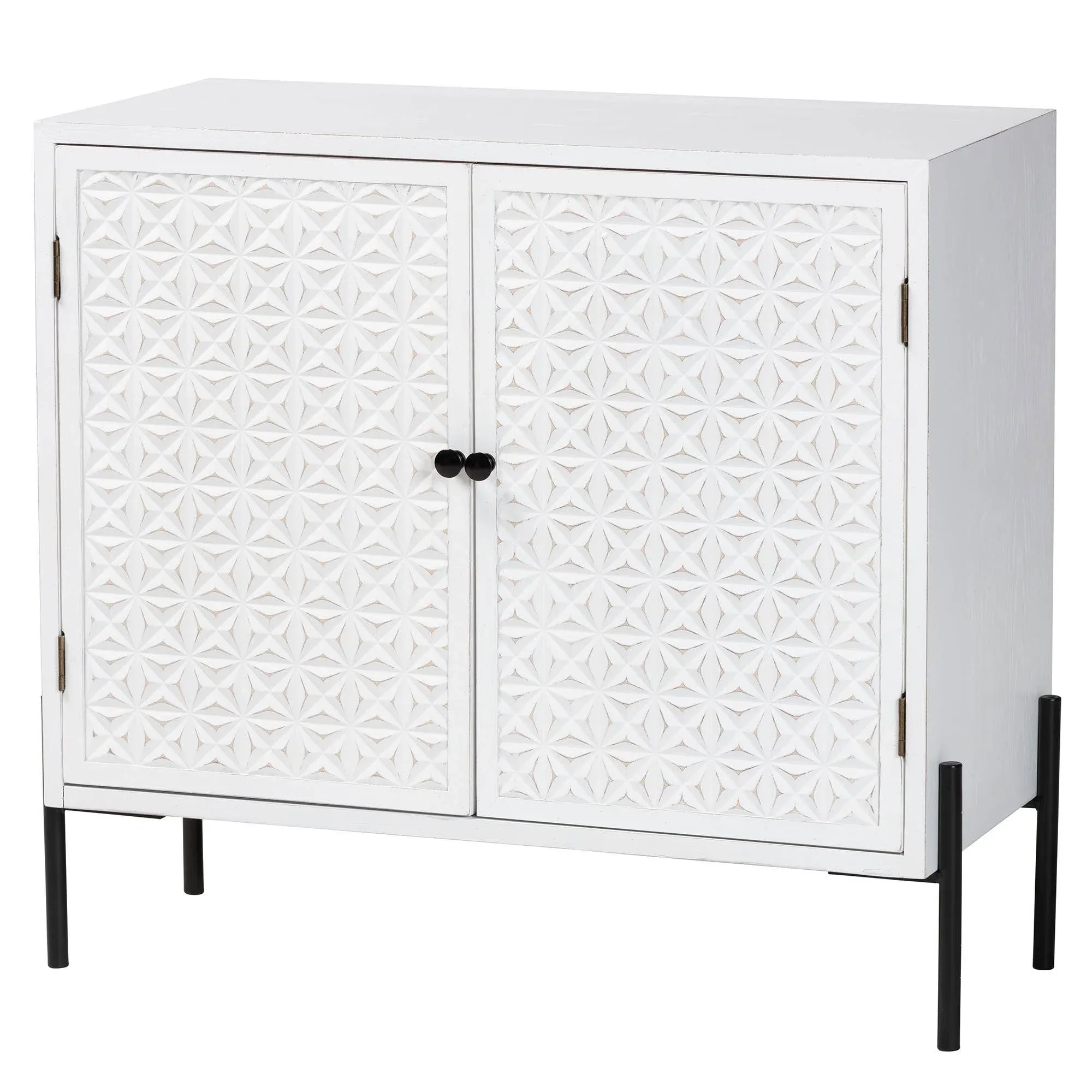 Baxton Studio Nefeli White Black 2 Door Storage Cabinet