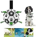 Dog Toys Soccer Ball with Grab Tabs, Interactive Dog Toys for Tug of War, Puppy Birthday Gifts, Dog Tug Toy, Dog Water Toy, Durable Dog Balls for