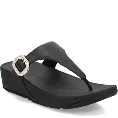 FitFlop Lulu Crystal-Buckle Leather Toe-Post Sandals