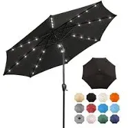 Sun-Ray 801001B 9 ft. Steel Market Solar Lighted 8-Rib Round Patio Umbrella in