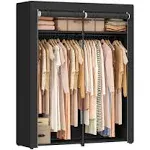 SONGMICS Closet Storage Organizer, Portable Wardrobe with Hanging Rods, Clothes Rack Black