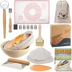 EGHOMZ 17 Pieces Banneton Bread Proofing Basket Set - 9 inch Round and 10 inch Oval Sourdough Bread Proofing Baskets - A Complete Bread Making Kit, Danish