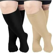 Amitofo Compression Socks for Women Wide Calf Men Circulation 20-30mmHg Plus Size Knee High Support Stockings for Medical