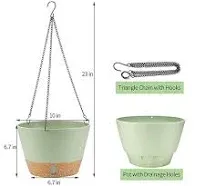 2 Pack Hanging Planters, 10 inch Indoor Outdoor Hanging Plant Pot Basket, Hanging Plastic Flower Pot with Drainage Hole with Removable Tray&Hooks for Hanging Plants,Green