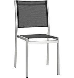 Modway Shore Outdoor Patio Aluminum Set of 2 Side Chair in Silver Black