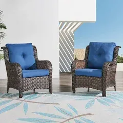 Outdoor Wicker High Back Club Chair with Cushions (Set of 2)