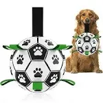 QDAN Dog Toys Soccer Ball with Straps, World Cup Interactive Dog Toys for Tug of War, Puppy Birthday Gifts, Water Toy, Durable Balls for Medium & Larg