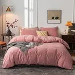 Washed Cotton Duvet Cover Oueen Ultra Soft 100% Cotton Solid Color Rose Duvet...