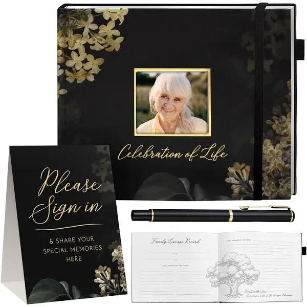 Elegant Black Funeral Guest Book, 10 x 8 Inches 120 Pages Guest Book for Funeral, 360 Entries Guest Book for Funeral and Memory, Memorial Service Guest Book with Pen and Sign, Memorial Guest Book