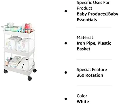 Baby Diaper Caddy, Plastic Movable Cart for Newborn Nursery Essentials Diaper St