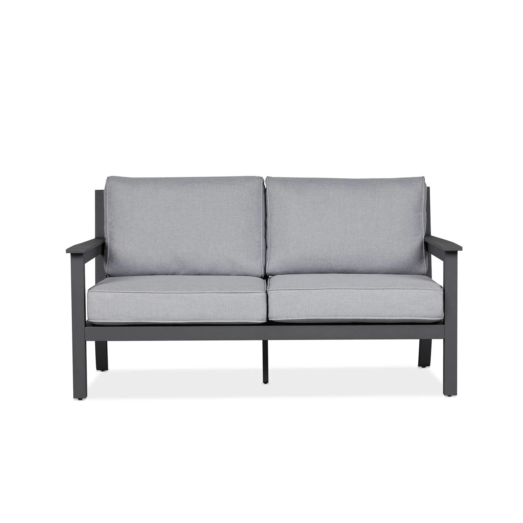 Real Flame Ortun Aluminum Outdoor 2-Seat Sofa With Cushions in Gray