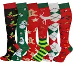 Sumona 6 Pairs Women's Fancy Design Multi Colorful Patterned Knee High Socks,Christmas 2017,Size 9-11 ( Fit Women Shoe Size 4 to 10 )