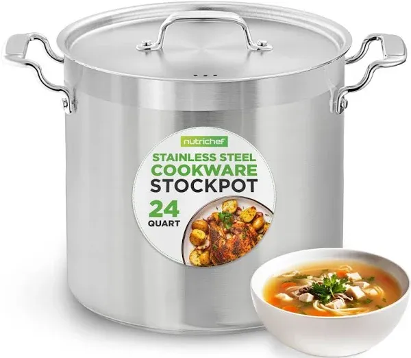 NutriChef 24 Quart Stainless Steel Cookware Stock Pot NCSPT24Q