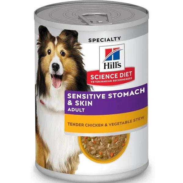 Hill's Science Diet Adult Sensitive Stomach & Skin Tender Chicken & Vegetable Stew Canned Wet Dog Food, 12.5-oz Can, 12 Count