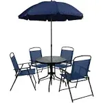 Flash Furniture Nantucket 6-Piece Patio Garden Table Set with Umbrella & 4 Folding Chairs - Navy