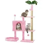 Mudie Cat Tree,52in Cat Tower for Indoor Cats, Cat Tree with Scratching Posts Plush Perch Stand, Cat Condo with Funny Toys Kittens Pet Play House,Pink