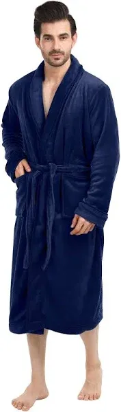 NY Threads Luxurious Men's Shawl Collar Fleece Bathrobe Long Spa Robe