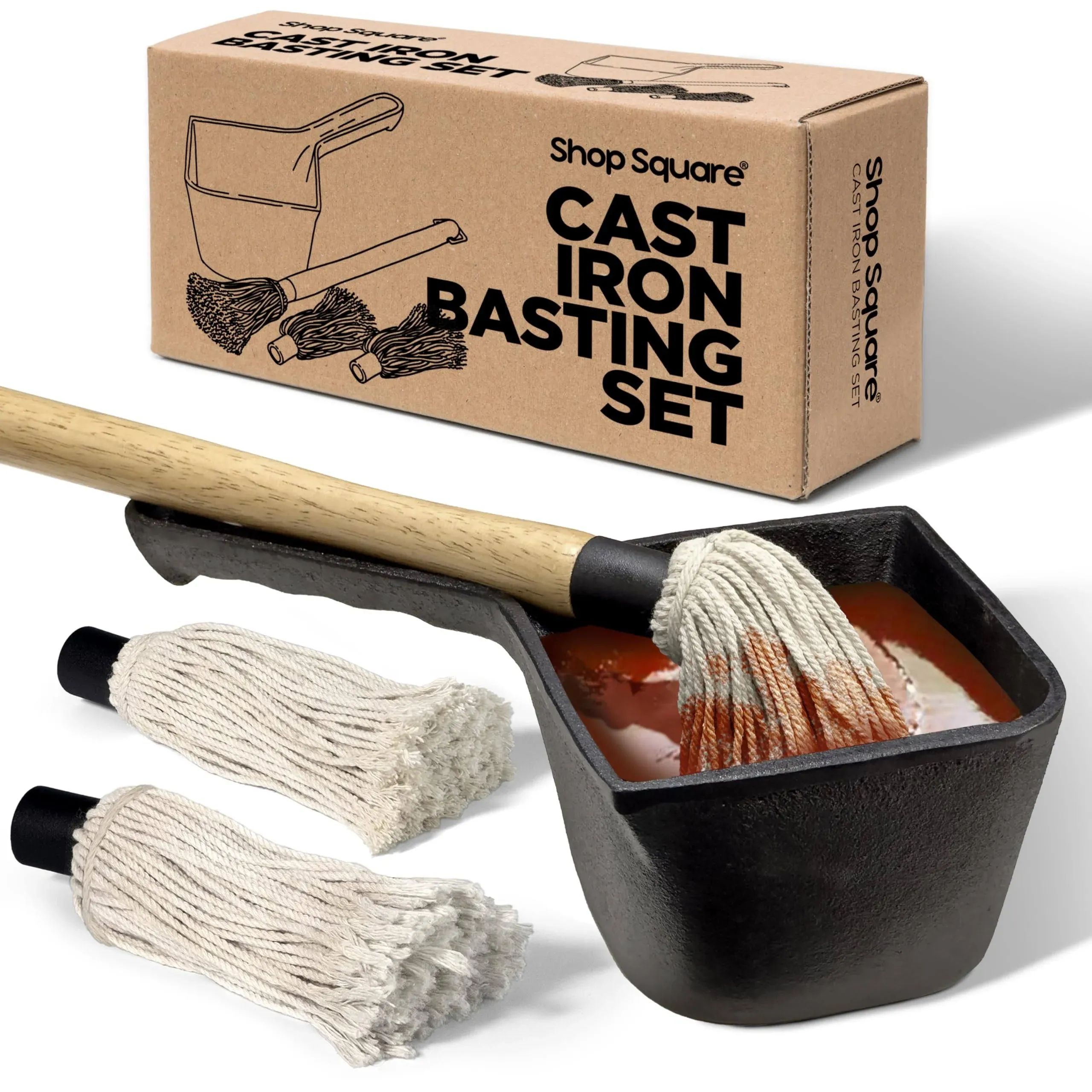 Shop Square Cast Iron Basting Pot with BBQ Mop Brush