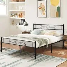 Metal Platform Bed Frame with Headboard - Sturdy Steel Slat Support - Twin Size