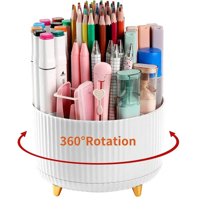 EDENMS Desk Pencil Pen Holder 5 Slots 360°Degree Rotating Pencil Pen Organizers for Desk