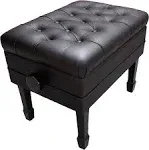 Genuine Leather Adjustable Artist Concert Piano Bench Stool in Ebony with Music Storage