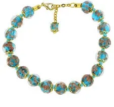 Glass Of Venice Bracelet Aqua Blue Teal Handmade Murano Glass Crystal 18k Gold