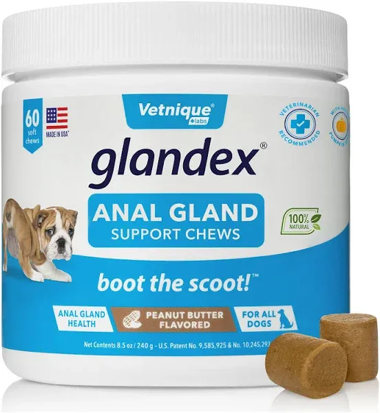 Glandex Anal Gland Soft Chew Treats with Pumpkin for Dogs 60ct Chews, Exp 01/24