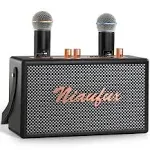 Niaufux Retro Karaoke Machine with Two Wireless Microphones, Portable Bluetooth Speaker for Adults and Kids