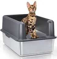 WoofiGo Enclosed Stainless Steel Cat Litter Box with Lid, XL Extra Large Litter Box for Big Cats, Metal Litter Box High Sided, Never Absorbs Odors,