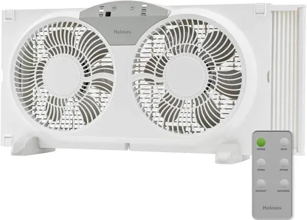 Holmes 9 in. Twin-Blade 3-Speed White Digital Window Fan with Remote Control