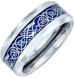 Celtic Dragon Titanium Band Ring In Blue