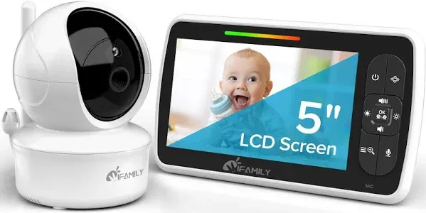 Baby Monitor - 5” Large Display Video Baby Monitor with Remote Pan-Tilt-Zoom |Infrared Night Vision, Temperature Display, Lullaby, Two Way Audio